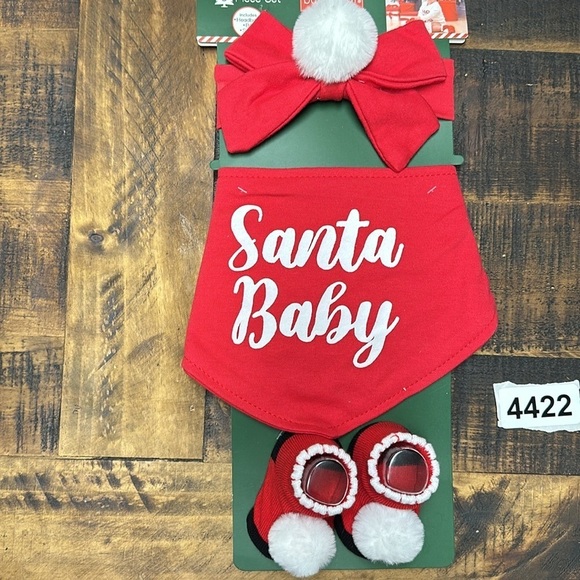 Baby gear  3 piece headband bib socks plus glitter print ornament. New Christmas - Picture 2 of 5